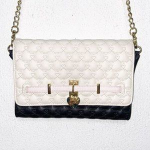 Betsy Johnson Cream Black Quilted Bag